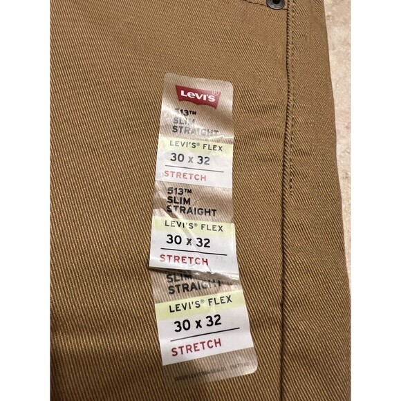Levis Jeans Mens 30x32 513 Khaki Tan Denim Slim Straight Stretch Flex Casual NEW - Picture 5 of 10